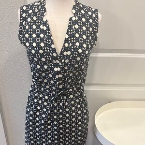 LOFT Geometric Blue, Black and White Midi Dress